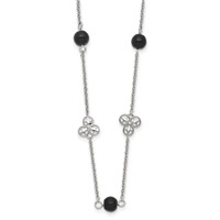 Stainless Steel Polished Necklace with Black Acrylic Bead, 33" view 1