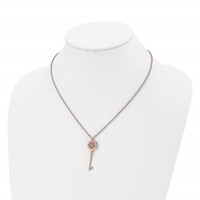 Stainless Steel Polished Rose IP-plated Key Necklace, 18.25" view 4