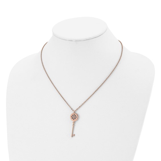 Stainless Steel Polished Rose IP-plated Key 18.25 inch Necklace