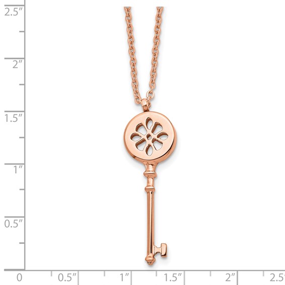 Stainless Steel Polished Rose IP-plated Key 18.25 inch Necklace