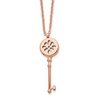 Stainless Steel Polished Rose IP-plated Key 18.25 inch Necklace