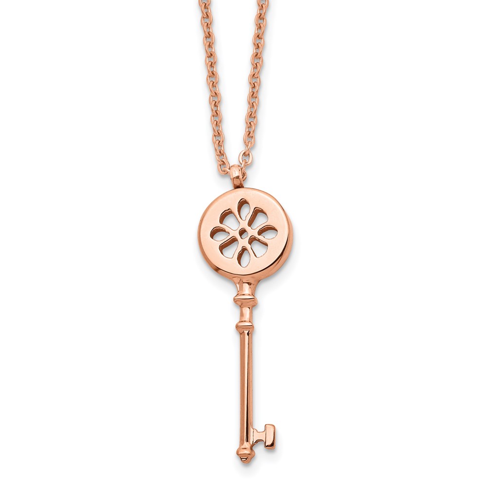 Stainless Steel Polished Rose IP-plated Key 18.25 inch Necklace