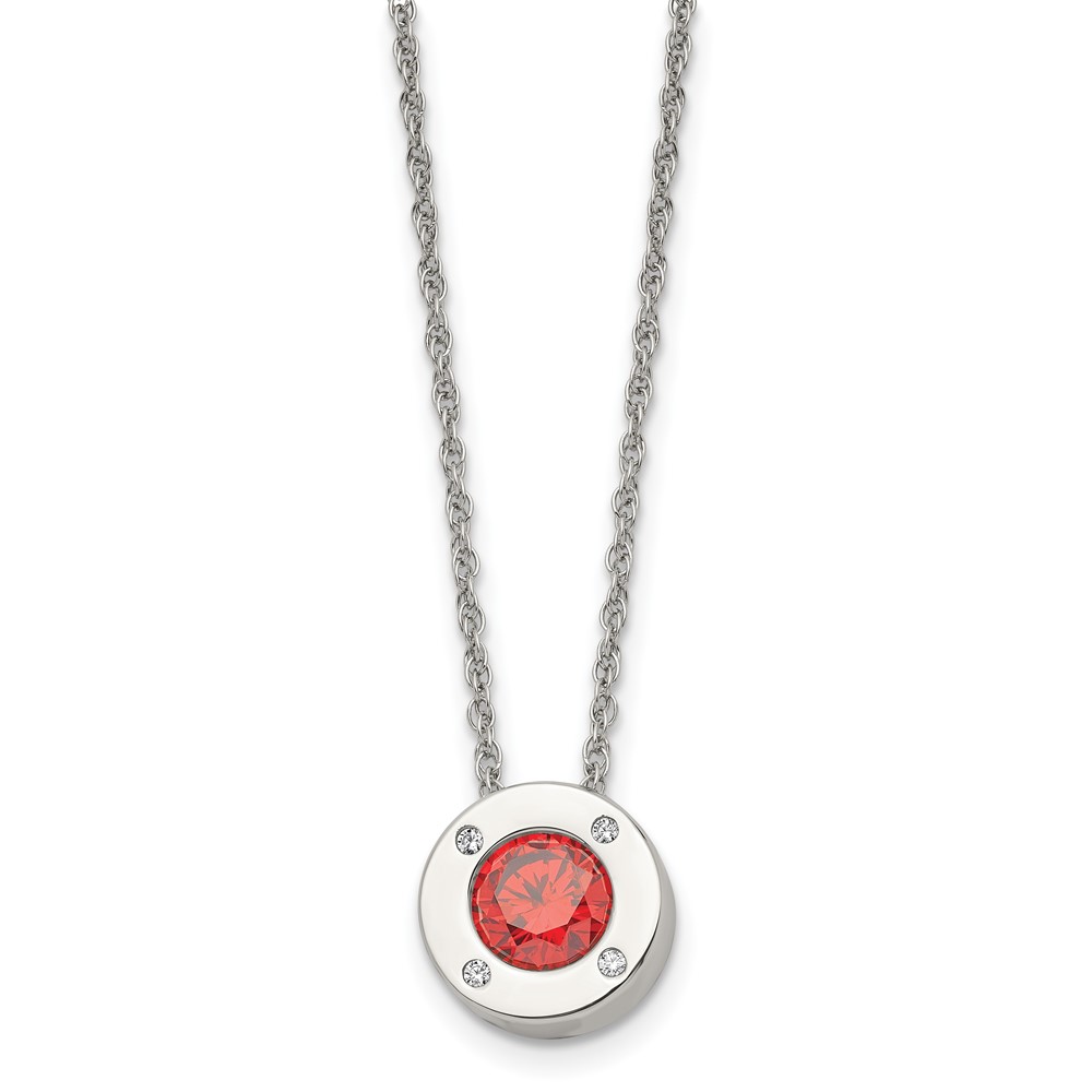 Chisel Stainless Steel Polished CZ July Birthstone Circle Pendant on a Multi-Link Chain Necklace, 20"