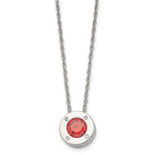 Chisel Stainless Steel Polished CZ July Birthstone Circle Pendant on a Multi-Link Chain Necklace, 20"