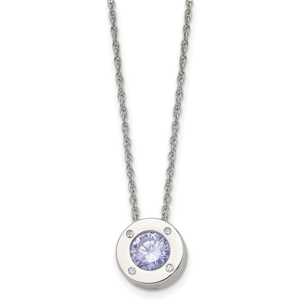 Chisel Stainless Steel Polished CZ June Birthstone Circle Pendant on a Multi-Link Chain Necklace, 20"