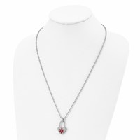 Chisel Stainless Steel Polished Necklace with Red Enamel Heart Lock Medical ID Pendant on a Ball Chain, 24" view 4