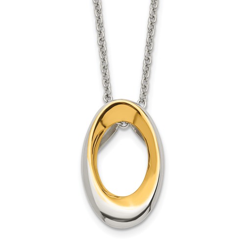 Stainless Steel Polished Yellow IP-plated Oval Necklace, 18"