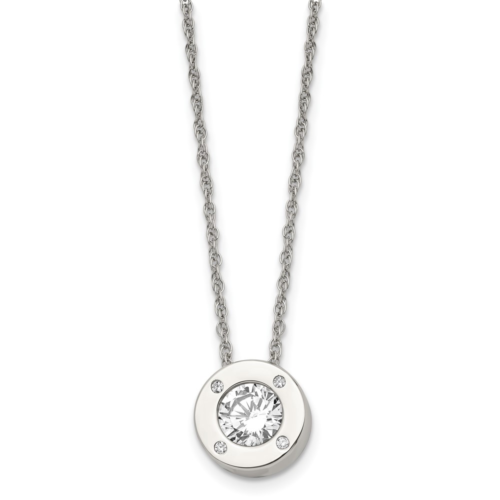 Chisel Stainless Steel Polished CZ April Birthstone Circle Pendant on a Multi-Link Chain Necklace, 20"