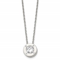 Chisel Stainless Steel Polished CZ April Birthstone Circle Pendant on a Multi-Link Chain Necklace, 20" view 1