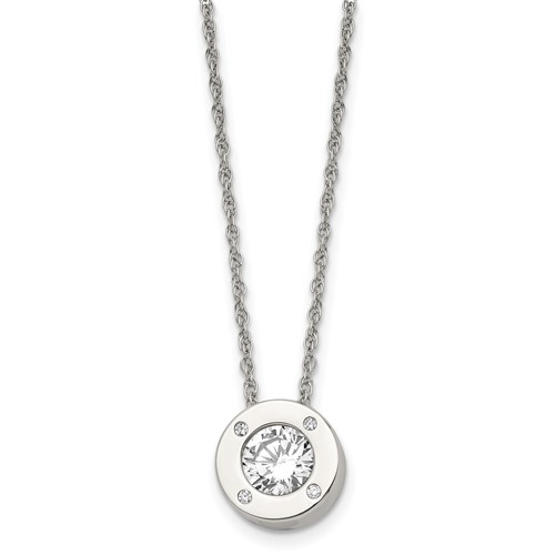 Chisel Stainless Steel Polished CZ April Birthstone Circle Pendant on a Multi-Link Chain Necklace, 20"