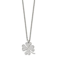 Chisel Stainless Steel Polished CZ Four Leaf Clover Pendant on a Cable Chain Necklace - 22in view 3