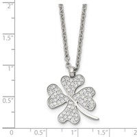Chisel Stainless Steel Polished CZ Four Leaf Clover Pendant on a Cable Chain Necklace - 22in view 5