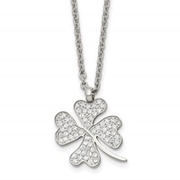 Chisel Stainless Steel Polished CZ Four Leaf Clover Pendant on a Cable Chain Necklace - 22in view 1