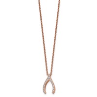Stainless Steel Polished Rose IP-plated CZ Wishbone Necklace, 16" view 2
