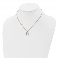 Stainless Steel Polished Rose IP-plated CZ Wishbone Necklace, 16" view 4