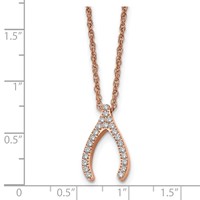 Stainless Steel Polished Rose IP-plated CZ Wishbone Necklace, 16" view 5