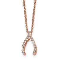 Stainless Steel Polished Rose IP-plated CZ Wishbone Necklace, 16" view 1