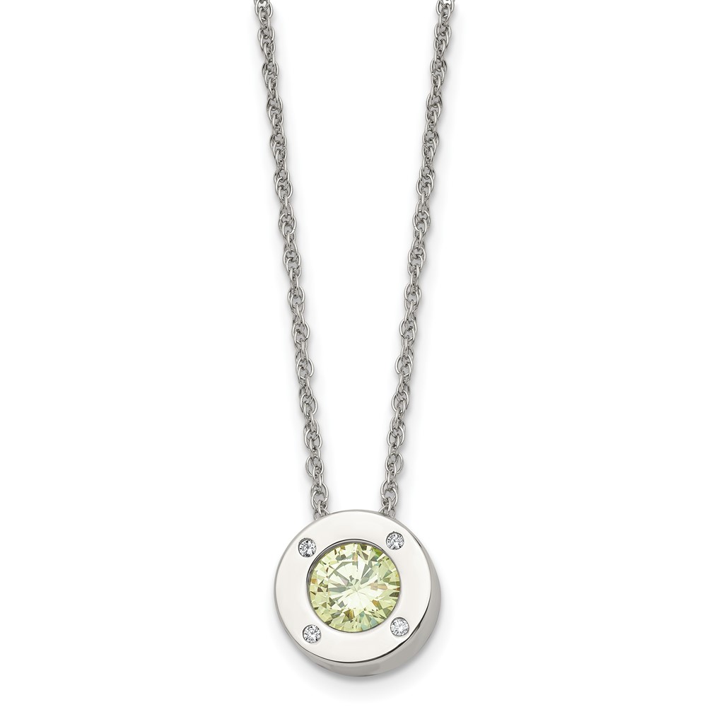 Chisel Stainless Steel Polished CZ August Birthstone Circle Pendant on a Multi-Link Chain Necklace, 20"