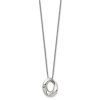 Stainless Steel Polished Wavy Circle Necklace with Crystal, 18" view 2