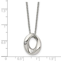 Stainless Steel Polished Wavy Circle Necklace with Crystal, 18" view 5