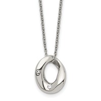 Stainless Steel Polished Wavy Circle Necklace with Crystal, 18" view 1