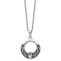 Chisel Stainless Steel Antiqued and Polished Claddagh Pendant on a Cable Chain Necklace, 18" view 3