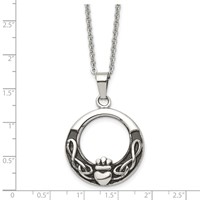 Chisel Stainless Steel Antiqued and Polished Claddagh Pendant on a Cable Chain Necklace, 18" view 5