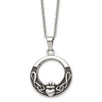Chisel Stainless Steel Antiqued and Polished Claddagh Pendant on a Cable Chain Necklace, 18" view 1