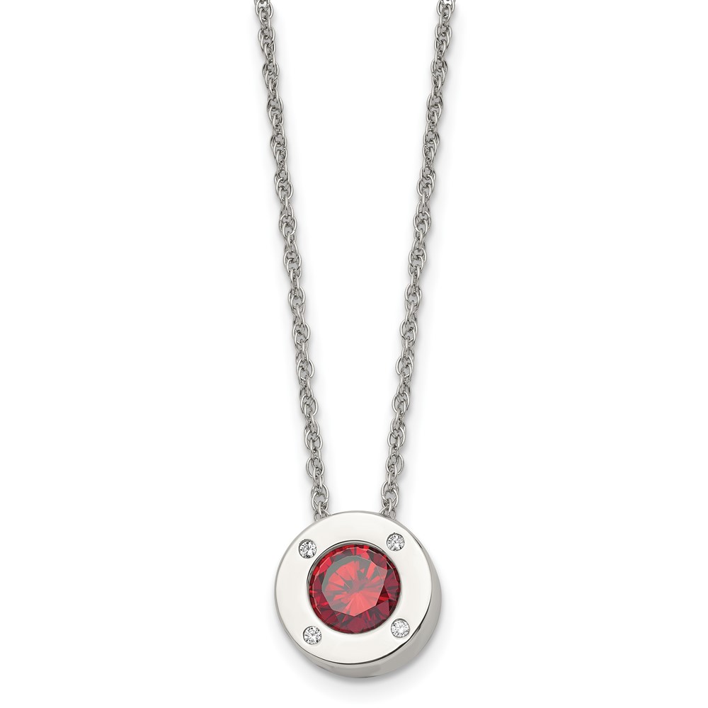 Chisel Stainless Steel Polished CZ January Birthstone Circle Pendant on a Multi-Link Chain Necklace, 20"