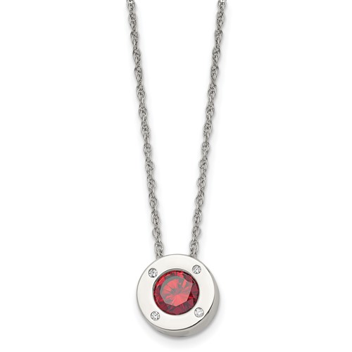 Chisel Stainless Steel Polished CZ January Birthstone Circle Pendant on a Multi-Link Chain Necklace, 20"