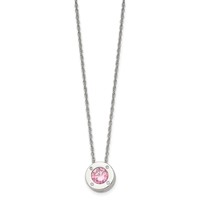 Chisel Stainless Steel Polished CZ October Birthstone Circle Pendant on a Multi-Link Chain Necklace, 20" view 3