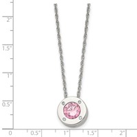 Chisel Stainless Steel Polished CZ October Birthstone Circle Pendant on a Multi-Link Chain Necklace, 20" view 5