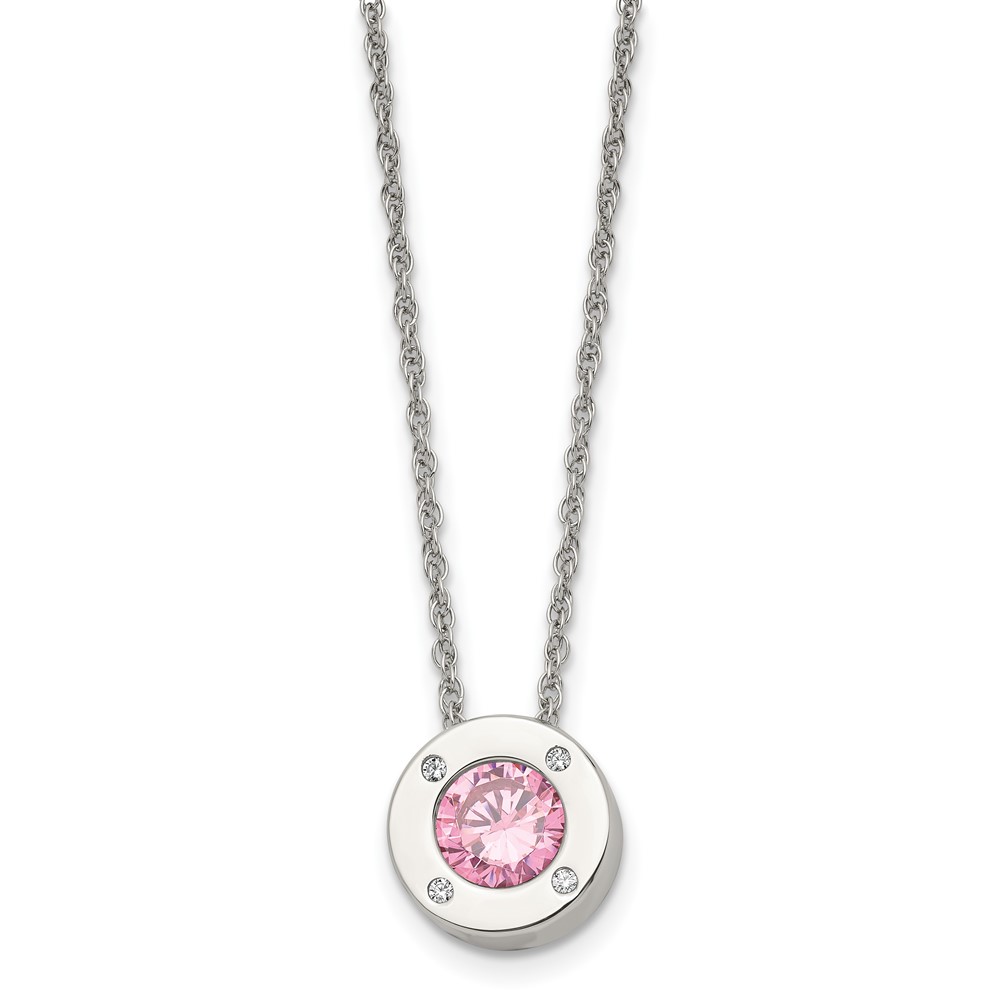 Chisel Stainless Steel Polished CZ October Birthstone Circle Pendant on a Multi-Link Chain Necklace, 20"