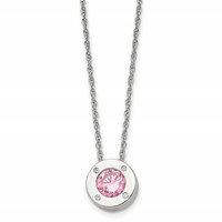 Chisel Stainless Steel Polished CZ October Birthstone Circle Pendant on a Multi-Link Chain Necklace, 20" view 1