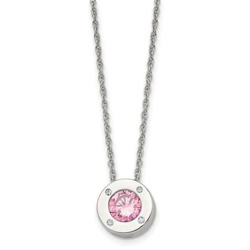 Chisel Stainless Steel Polished CZ October Birthstone Circle Pendant on a Multi-Link Chain Necklace, 20"