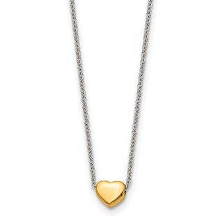 Chisel Stainless Steel Polished Yellow IP-plated Heart on a 16 inch Cable Chain Necklace
