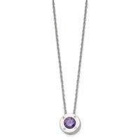 Chisel Stainless Steel Polished CZ February Birthstone Circle Pendant on a Multi-Link Chain Necklace, 20" view 3