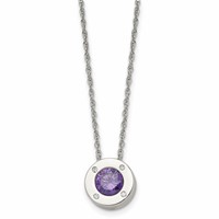 Chisel Stainless Steel Polished CZ February Birthstone Circle Pendant on a Multi-Link Chain Necklace, 20" view 1