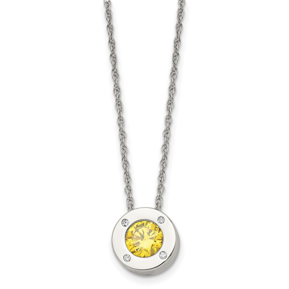 Chisel Stainless Steel Polished CZ November Birthstone Circle Pendant on a Multi-Link Chain Necklace - 20in