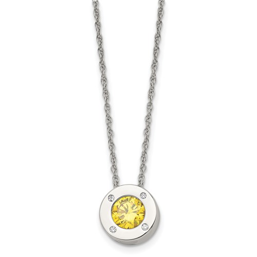 Chisel Stainless Steel Polished CZ November Birthstone Circle Pendant on a Multi-Link Chain Necklace, 20"