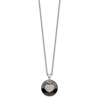 Stainless Steel Polished Black Ceramic Necklace with CZ Heart, 22" view 3