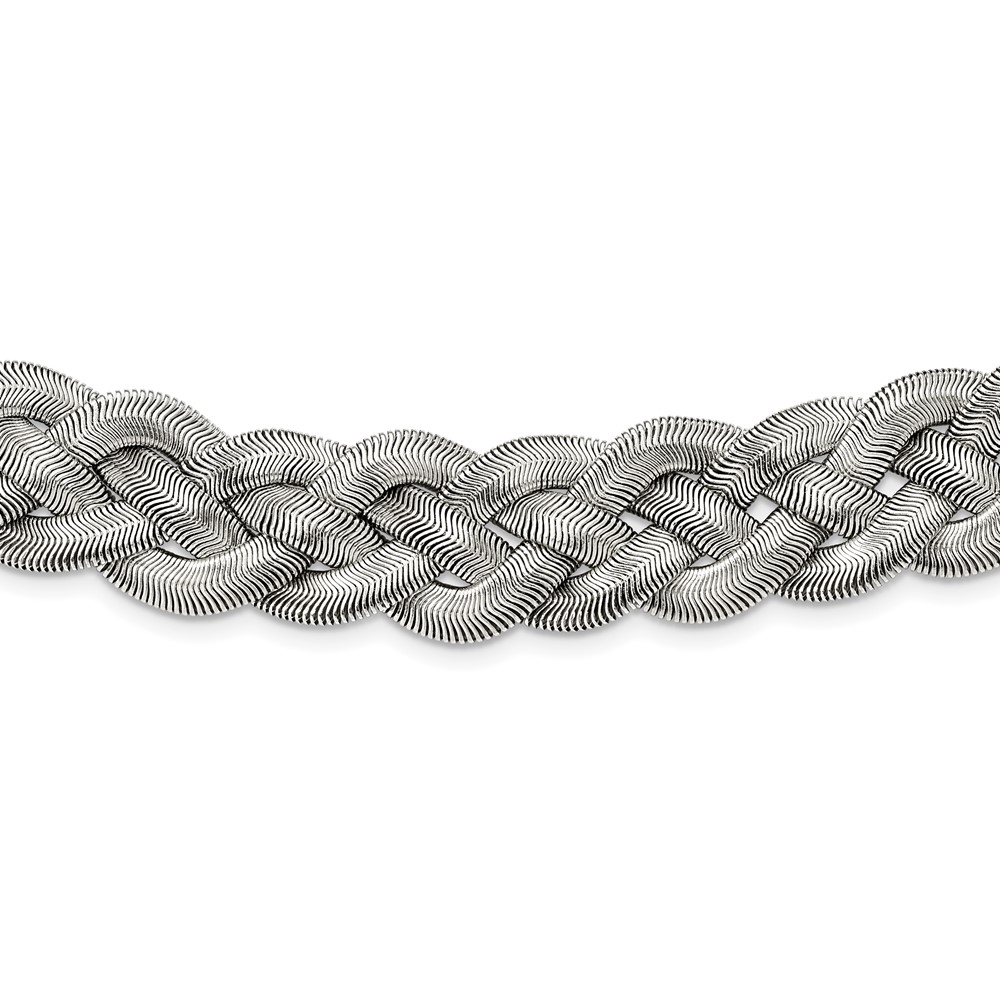 Stainless Steel Polished Braided Mesh Necklace with Ext. 16in, 3.5"