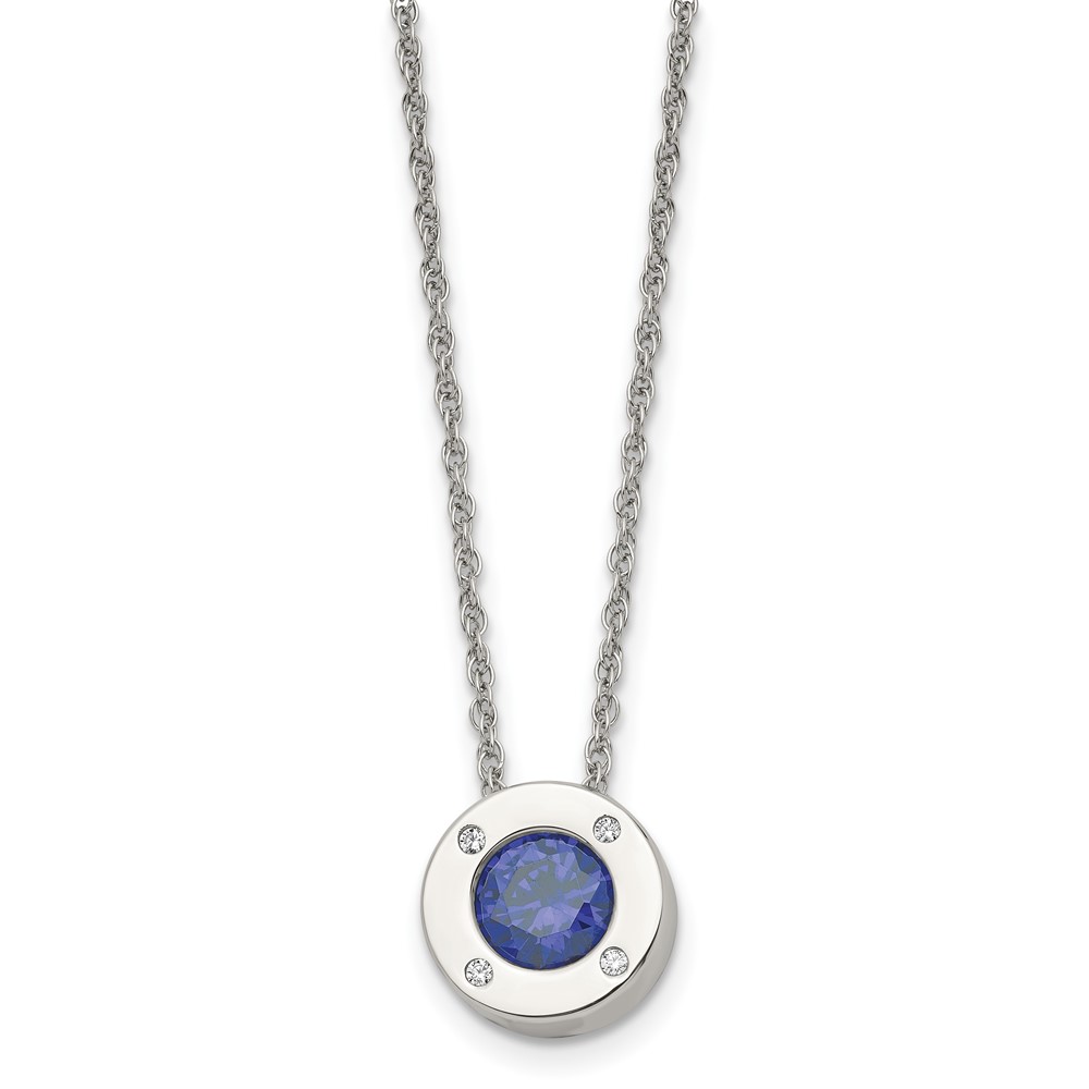 Chisel Stainless Steel Polished CZ September Birthstone Circle Pendant on a Multi-Link Chain Necklace, 20"