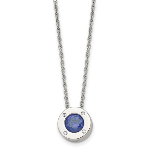 Chisel Stainless Steel Polished CZ September Birthstone Circle Pendant on a Multi-Link Chain Necklace, 20"