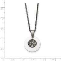 Stainless Steel Polished White Ceramic Necklace with CZ Circle, 22" view 4