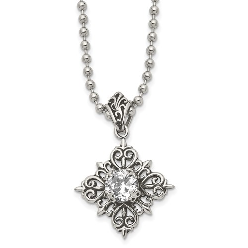 Stainless Steel Polished and Enameled Necklace with Glass, 24"