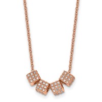 Stainless Steel Polished Rose IP-plated Necklace with CZ with 2in Ext., 16.5" view 1
