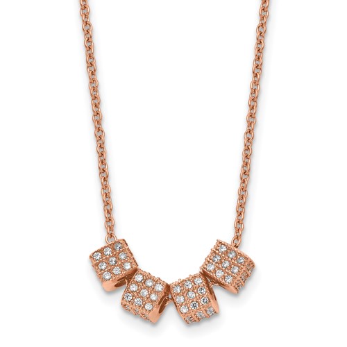 Stainless Steel Polished Rose IP-plated Necklace with CZ with 2in Ext., 16.5"