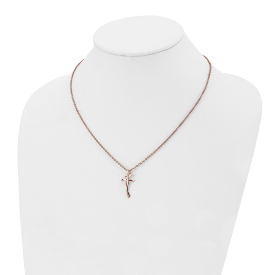 Chisel Stainless Steel Polished Rose IP-plated Twisted Cross Pendant on an 18.25 inch Cable Chain Necklace