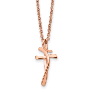Chisel Stainless Steel Polished Rose IP-plated Twisted Cross Pendant on an 18.25 inch Cable Chain Necklace